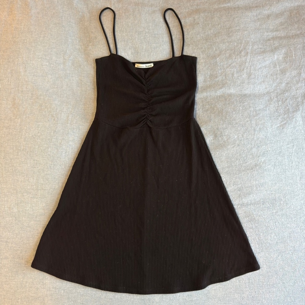Reformation Black Ribbed Spaghetti Strap Mini Dress